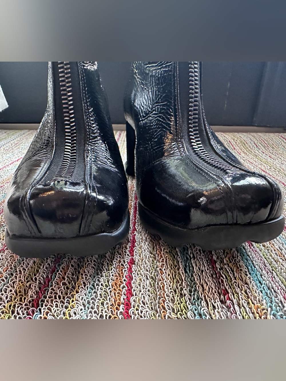 Fluevog EXCELLENT Together Hi Niki black patent leather frontzip heeled boot-7.5 - Picture 6 of 16
